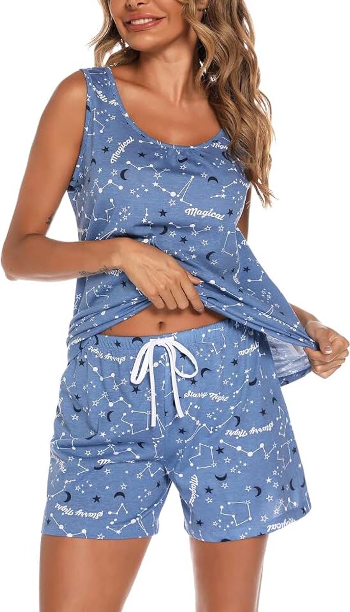 Dames Korte Pyjama Zomer Pyjamaset Mouwloze Top en Korte Pjs Set Comfortabel Loungewear Nachtkleding