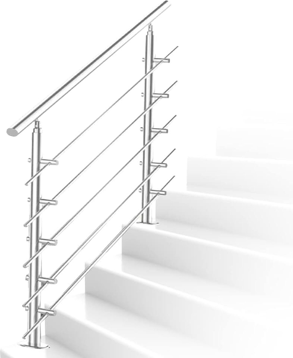 Trapleuning van roestvrij staal voor trapleuning, 120 cm, 5 travers, voor trapleuning voor balkon, binnen buitenleuning, wandleuning