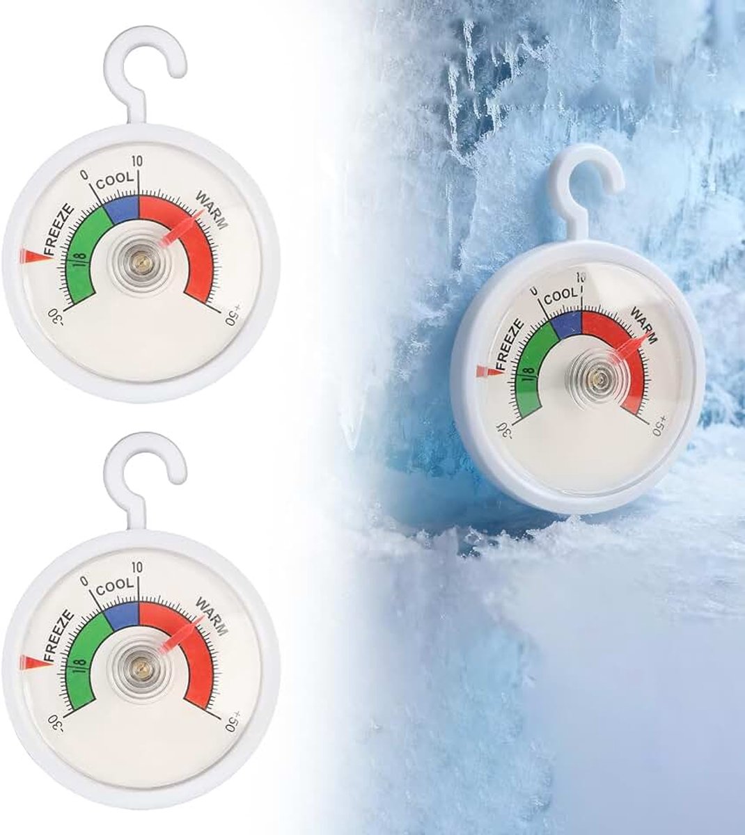 Koelkastthermometer met wijzerplaat - 65 mm koelkast en vriezer thermometer met kleurschalen voor eenvoudige temperatuurbewaking van levensmiddelen thermometer koelkast