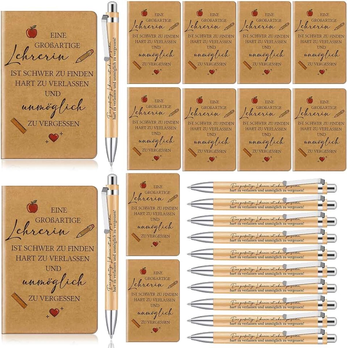 24 afscheidscadeaus voor leraren, bevat 12 mini-notitieblokken van leer en 12 houten stiften, bedankcadeau voor kantoor, opvoeder, lerarendag, school