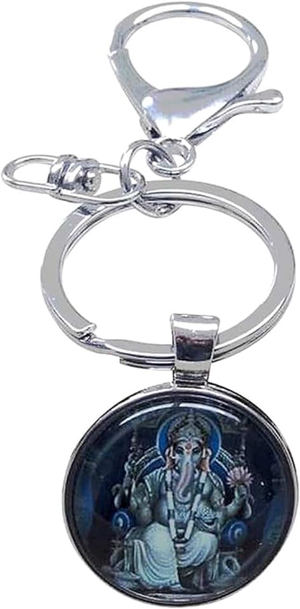 Sleutelhanger, Ganesha tas sieraden god van wijsheid met olifantenhoofd, hindoeïsme., zilver., 9 x 3 cm