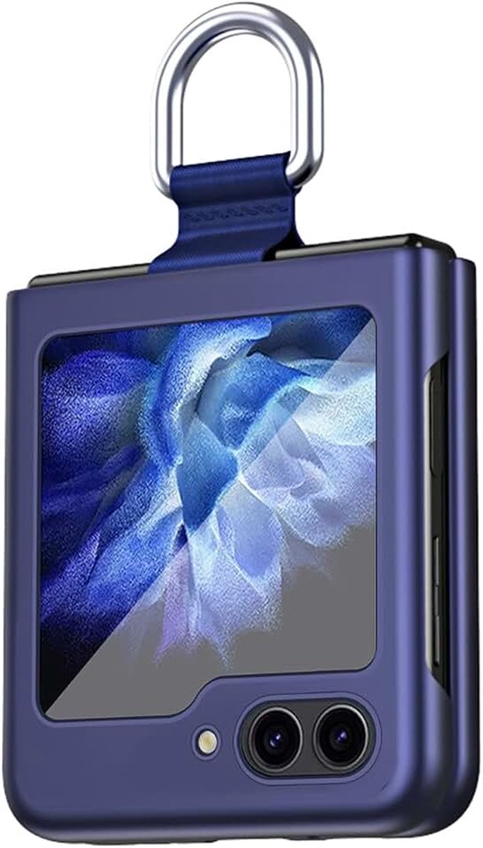Hoesje voor Samsung Galaxy Z Flip5 (Flip 5) 5G, ultradunne premium siliconen PC schokbestendige hoes, zijdemat huidgevoel, elegante krasbestendige opvouwbare hoes met 360° ring, blauw