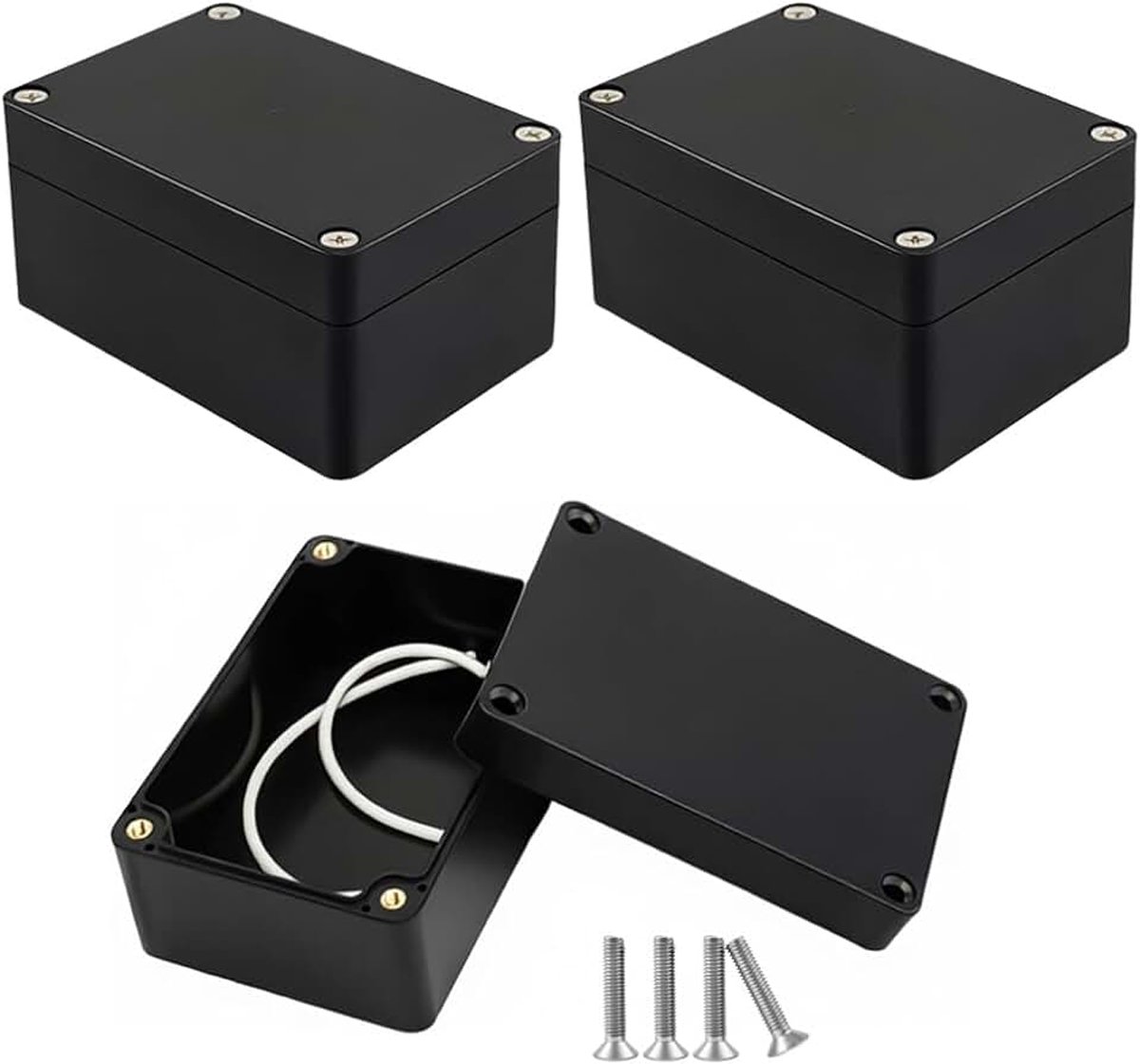 3 stuks aansluitdoos, waterdicht, elektronische behuizing, kunststof, ABS-kabelbehuizing, verdelerdoos, stofdicht, weerbestendig, voor doe-het-zelf stroomaftakdoos, 100 x 68 x 50 mm, zwart