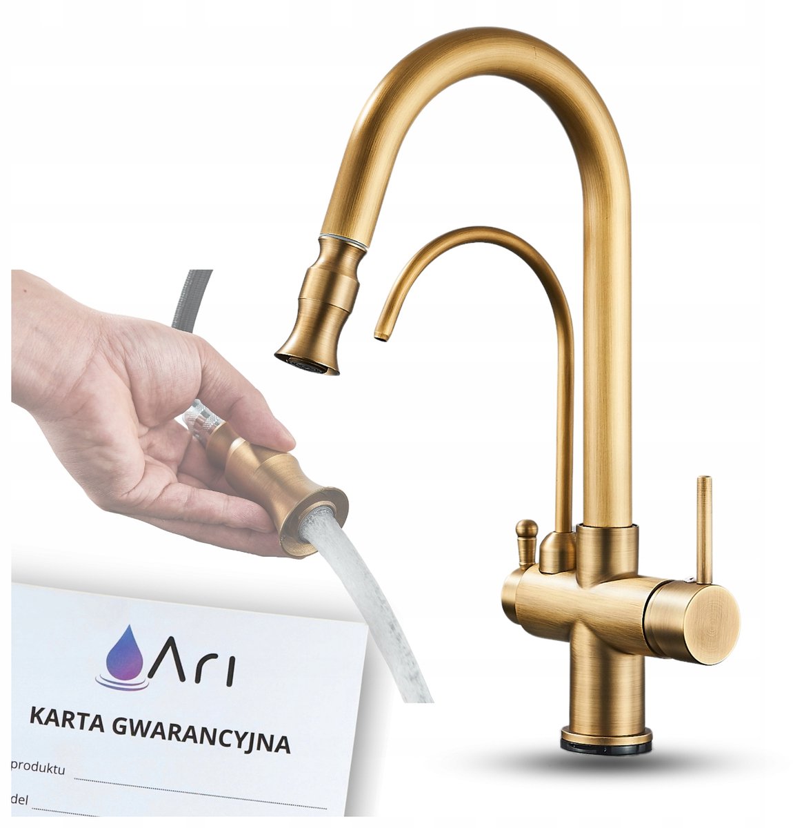 Retro Keukenkraan Brass Goud met Uittrekbare Flexibele Uitloop