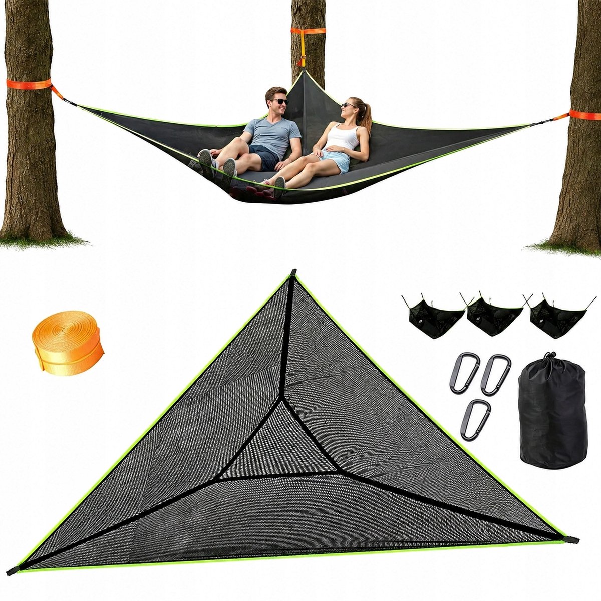 Driehoekige campinghangmat voor 2-3 personen - 280x280 cm