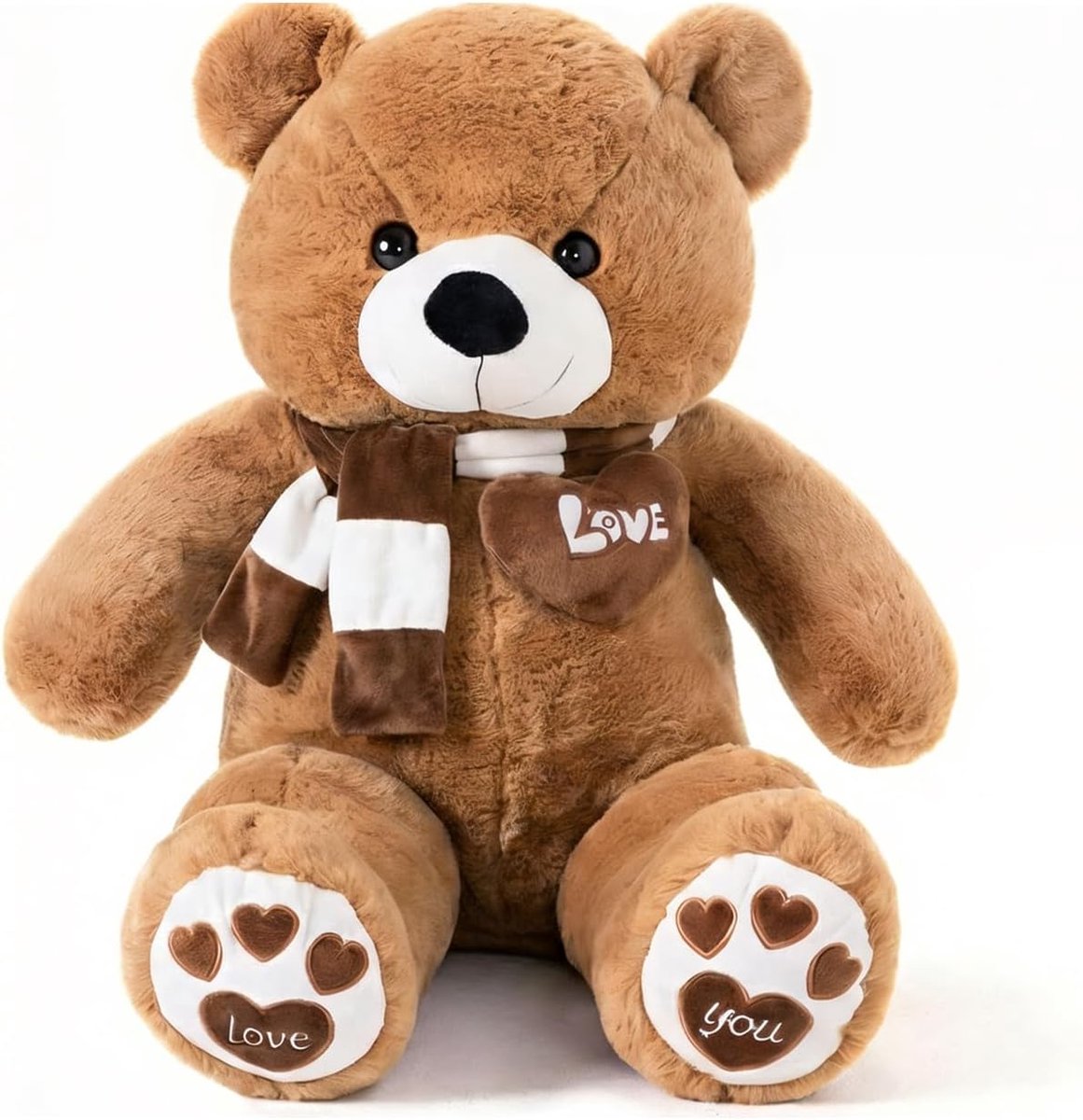 Teddybeer XL Grote 80cm Knuffelbeer Zachte,Donkerbruin | met Liefde Hart en Schattige Sjaal,Verjaardag en Kindercadeau
