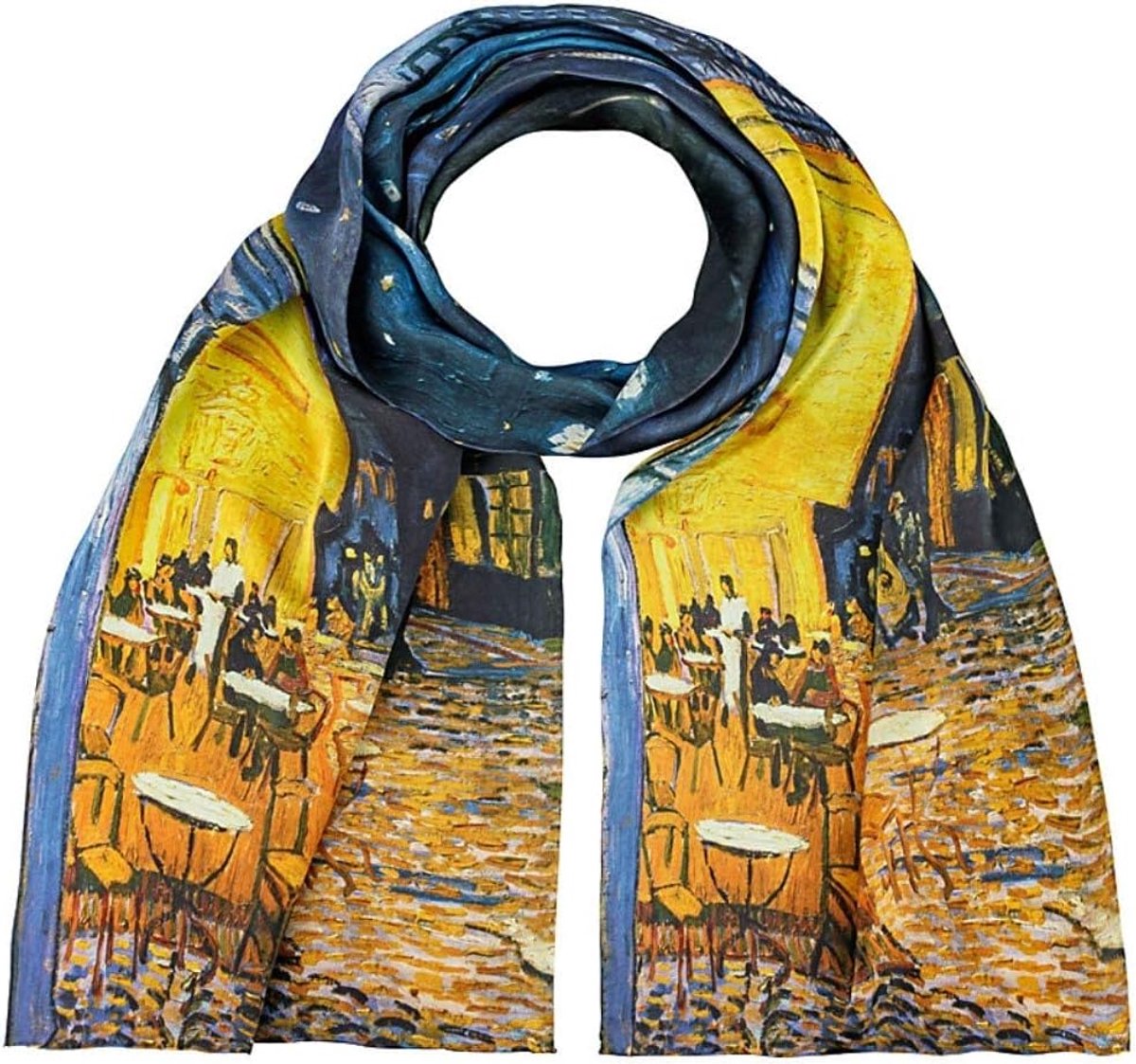 Sjaal Vincent van Gogh Nachtcafé Dames 100% Zijde Kunst Motief Sjaal Zijden Sjaal Randen Handgerold 172 x 42 cm