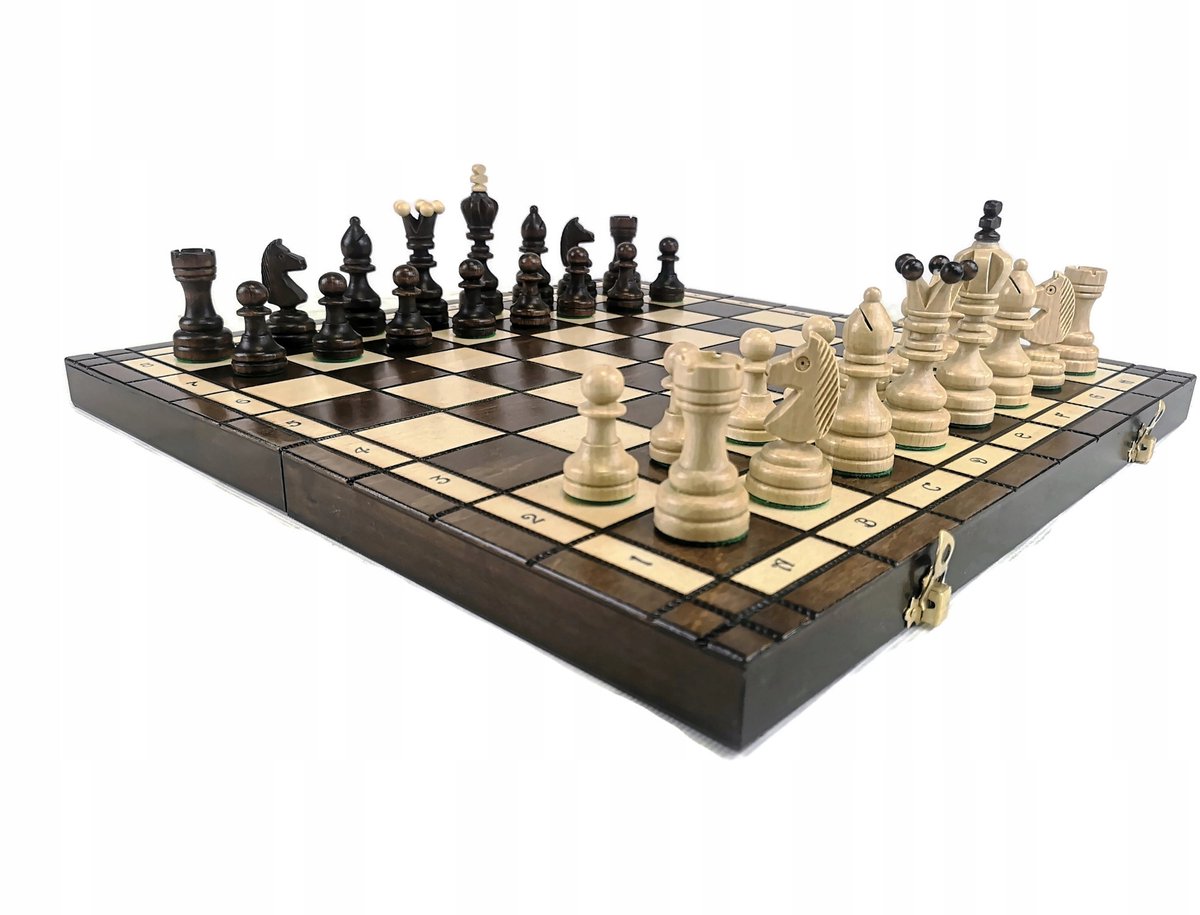 Originele Houten Schaakset 42x42cm - Brande Figuurtjes