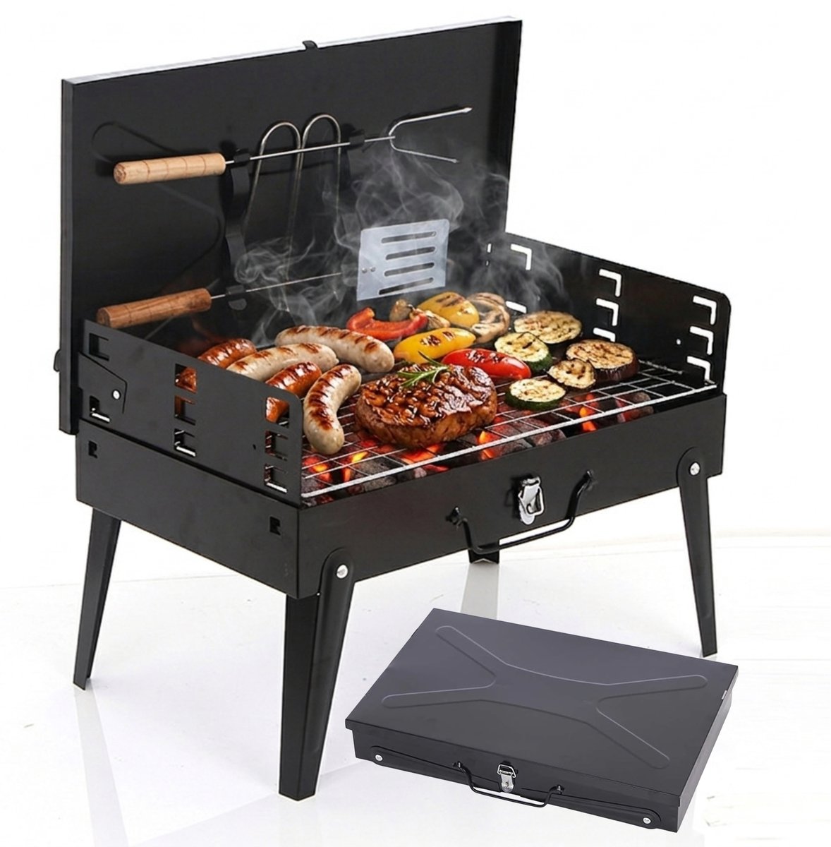 Draagbare Koolgrill in Koffer met Accessoires - Compact & Lichtgewicht