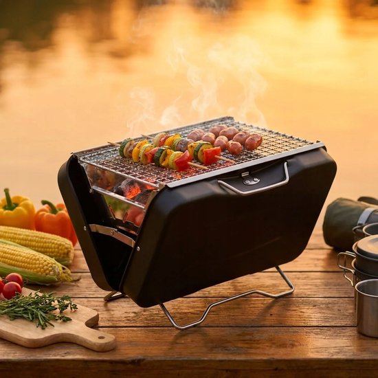 Compacte Koolgrill Koffer - Draagbare BBQ voor Kamperen & Picknicks — afbeelding 3