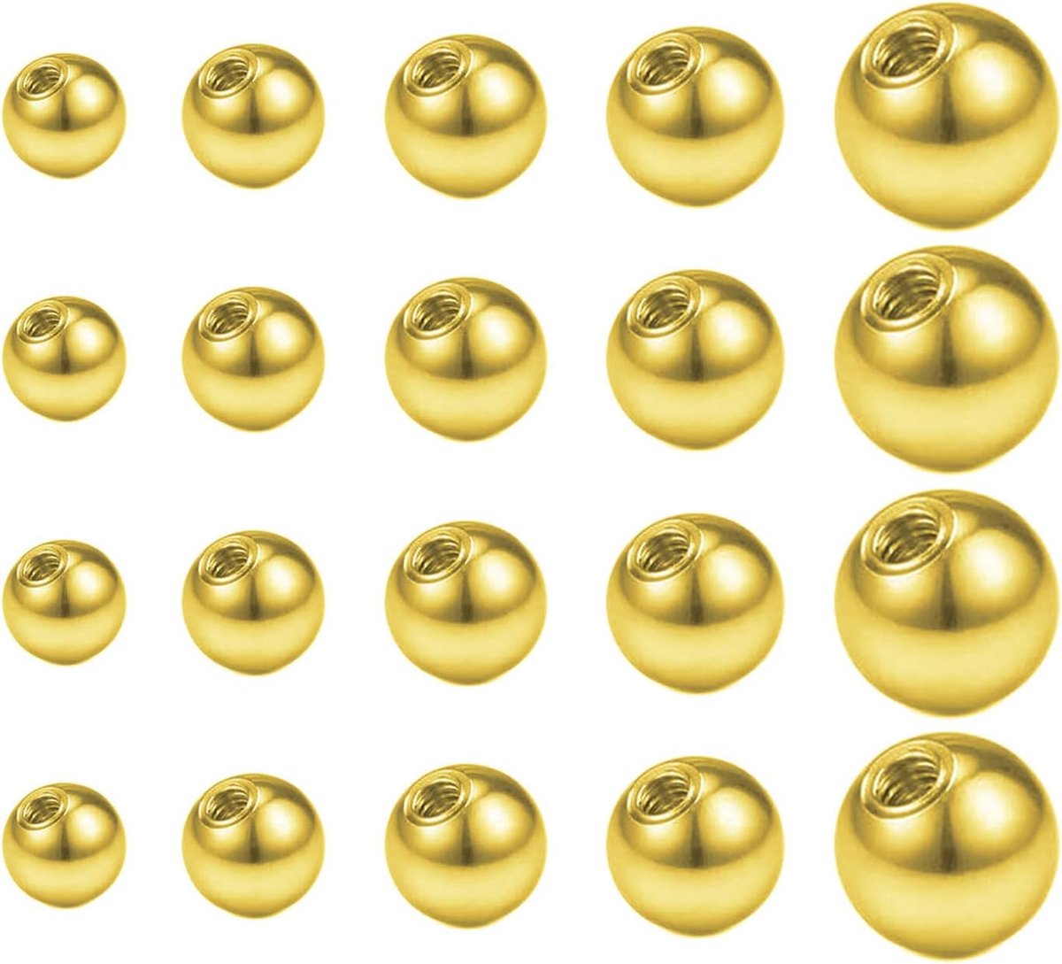 20Pcs Piercing Schroef Ballen 16G Goud Rvs Vervanging Ballen 3mm 4mm 5mm 6mm Voor Lip Labret Septum Wenkbrauw Helix Piercing
