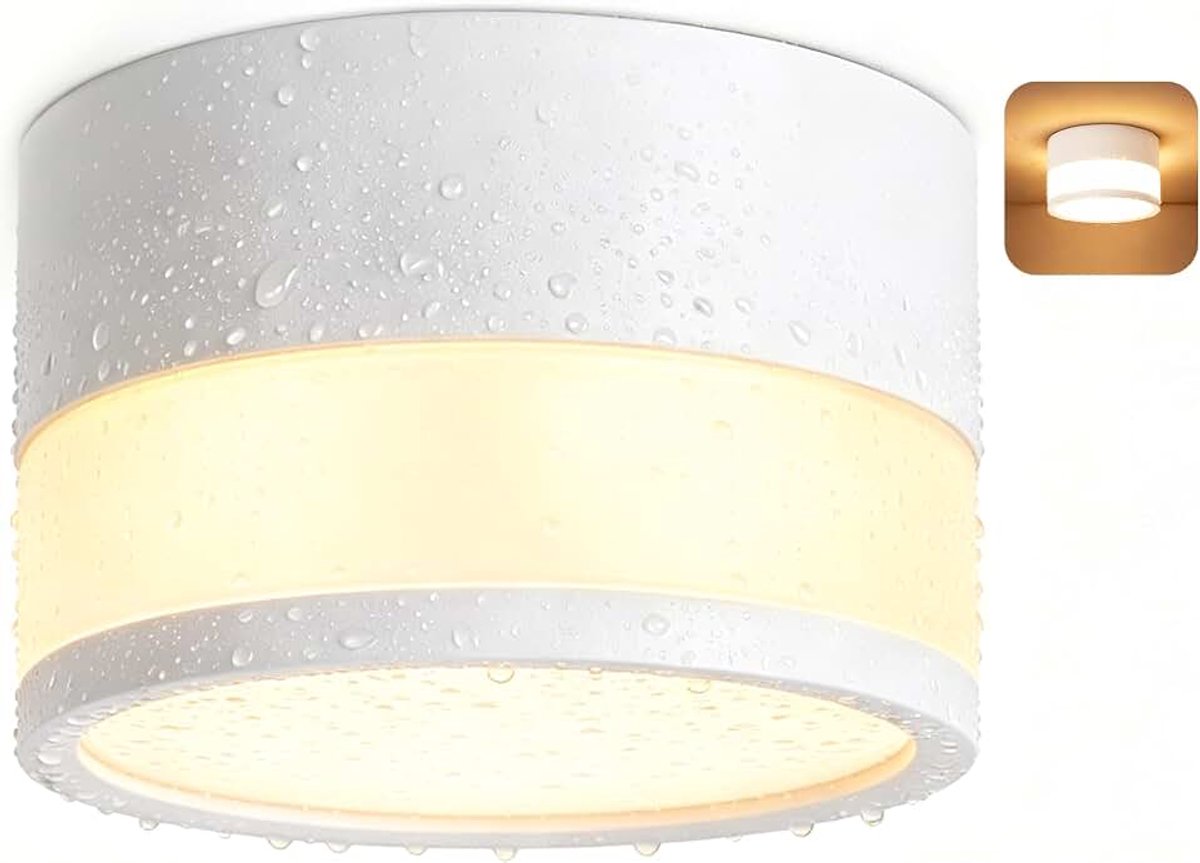 LED Opbouwspots IP65 12W 3000K Plafondlamp Ø109*70mm 1PC Wit | 1320LM Opbouwspots Plafondlamp Ronde Warme Wit voor Badkamer Gang Woonkamer