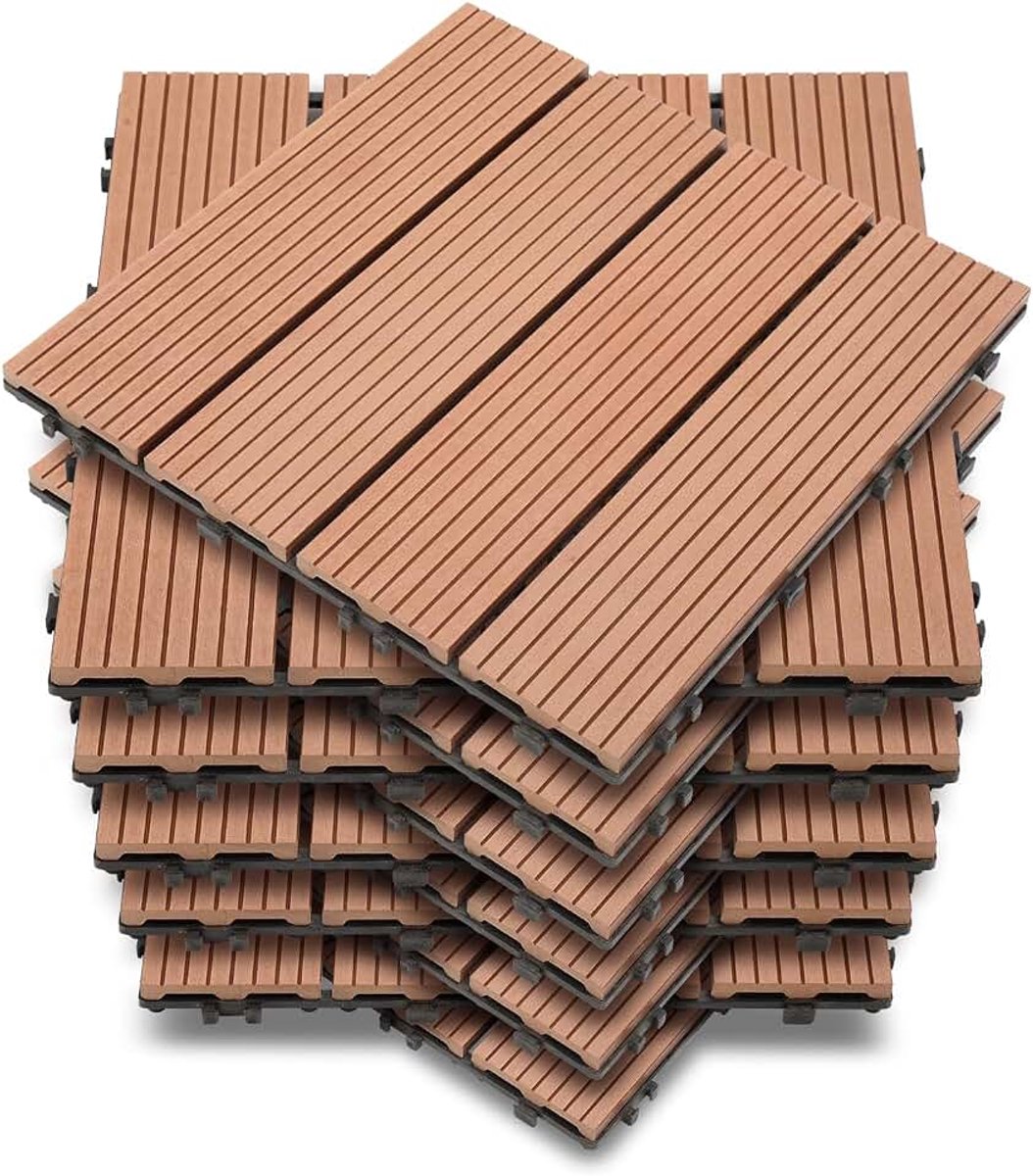 11 x WPC terrastegels, 30 x 30 cm, balkontegels, vloertegels, tuintegels met kliksysteem, terrasplanken, balkontegels, kliktegels, terrasplanken, waterdicht, voor terras, voor 1 m² bruin