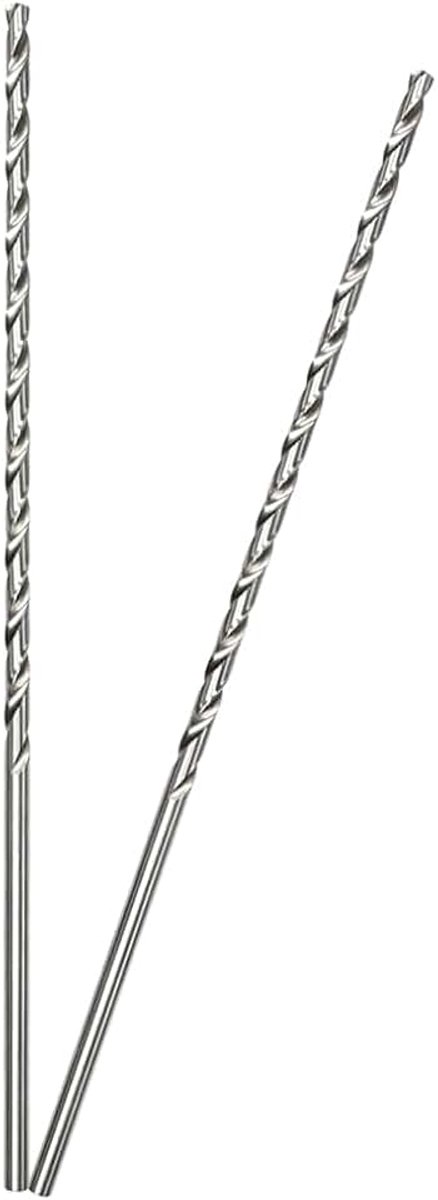 200 mm x 4 mm lange houtboor, 2 stuks, extra lange boor, snelwerkende stalen spiraalboor, hout voor het boren van hout, aluminium en kunststof (zilver)