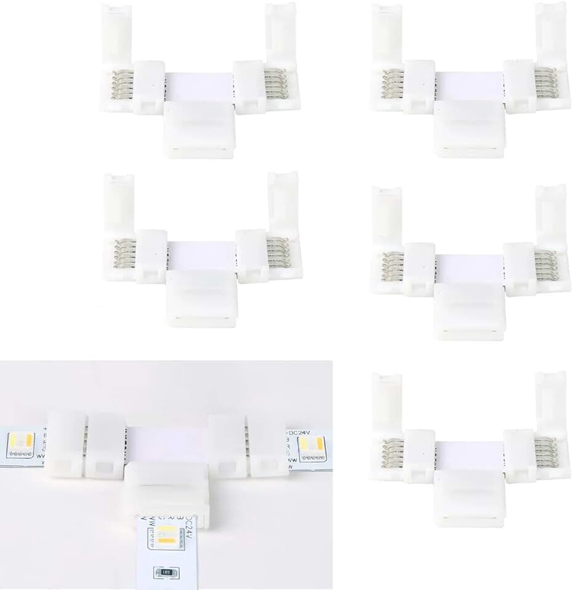 5 stks 6 Pins T Vorm Soldeerloze Connector LED Strip Licht, RGBWW 12 mm Splitter Rechte Hoek Connector voor SMD 5050 RGBCCT LED Strip