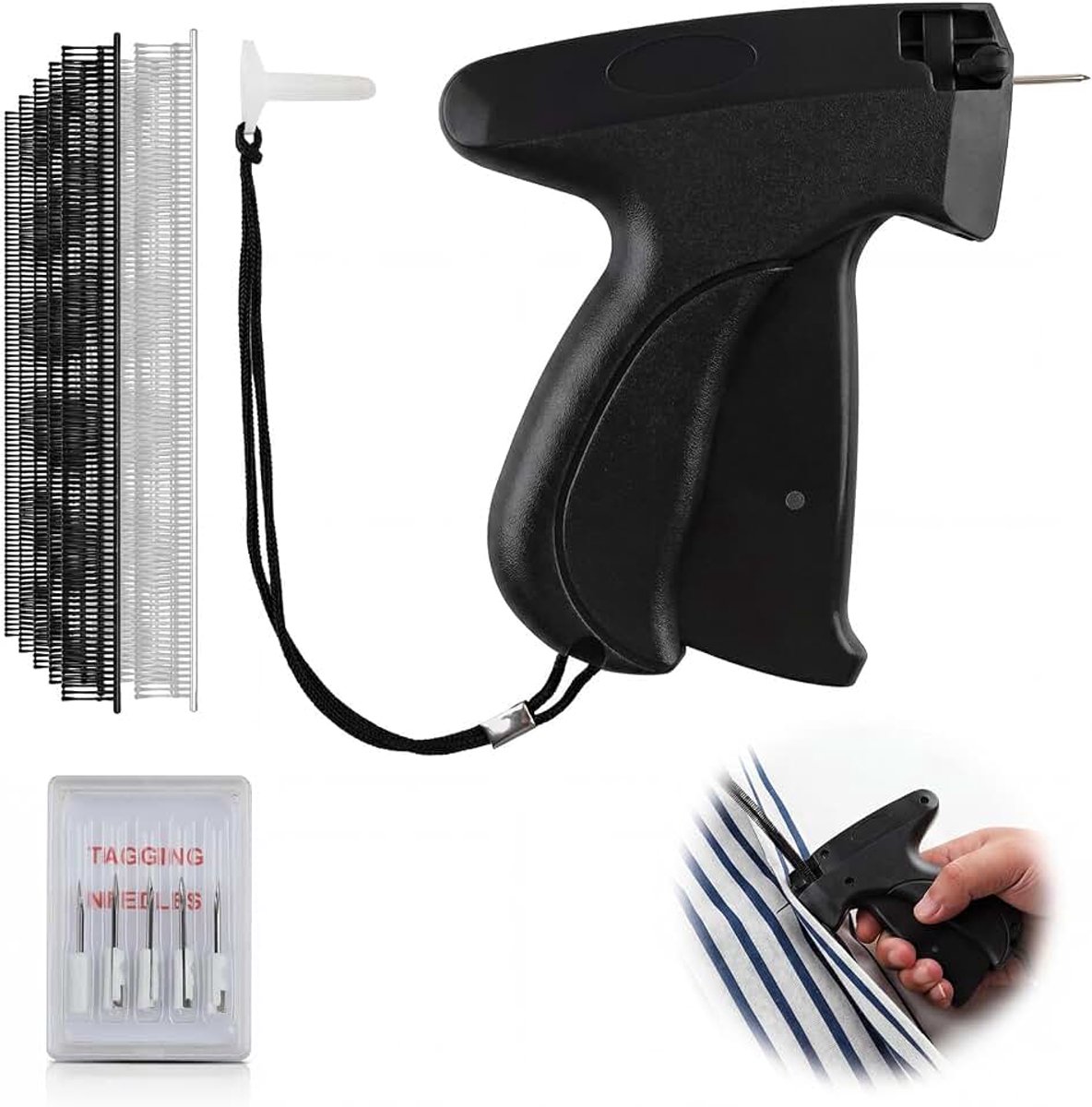Quick Clothing Fixer, etiketteerpistool voor kleding, mini-handnaaimachine met 5 naalden en 1000 plastic naalden, Stitch Gun snel fixeerapparaat voor stoffen, broeken, gordijnen, nietmachine