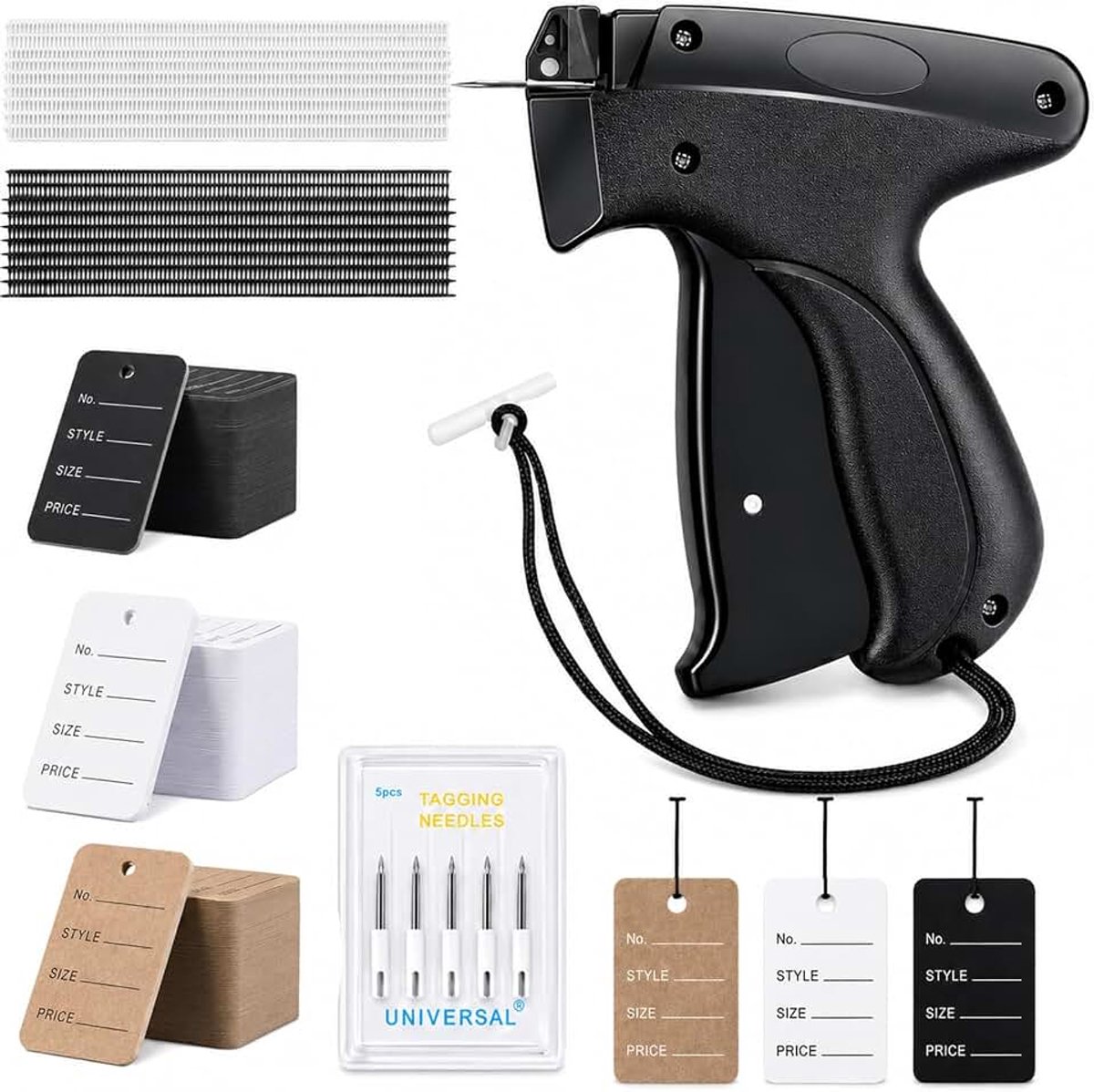 Etiketteerpistool, cadeaulabelmachine met 5 reservenaalden, 2000 nietdraden, 300 prijsetiketten, nietpistool kleding, textielpistool van etiketten, zwart