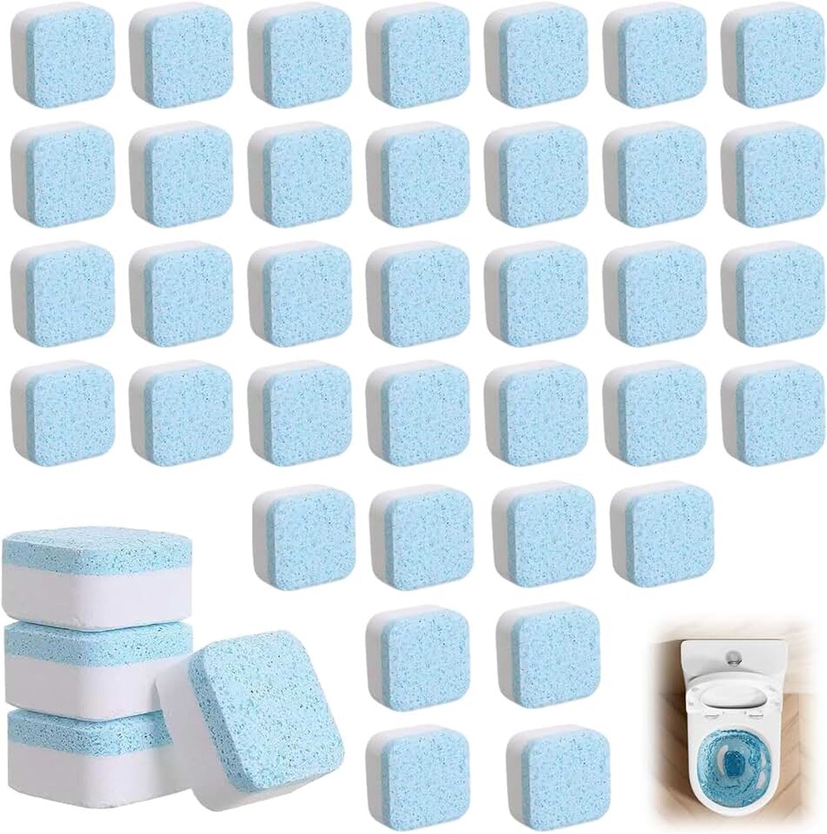 36 PCS Potentes Pastillas de Limpieza para WC, Eliminación de Calcar y Manchas de Urina, Comprimidos de Inodoro Azul Ecológicos para Limpieza y Fresquez Duraderos, Sépticos Compatibles