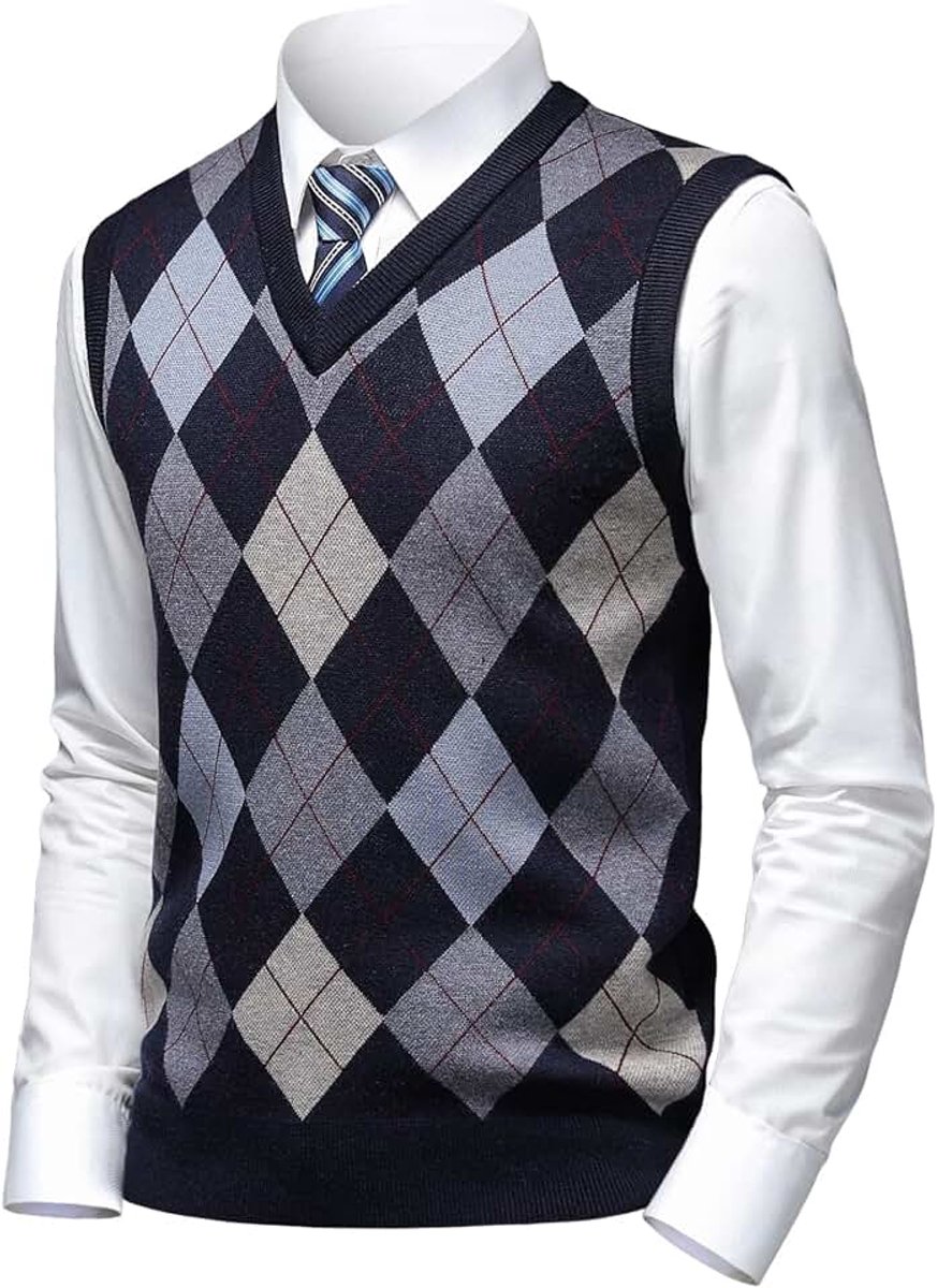 Argyle trui, vesten, klassieke V-hals, gebreide mouwloze trui, herfst, winter, warme tanktops
