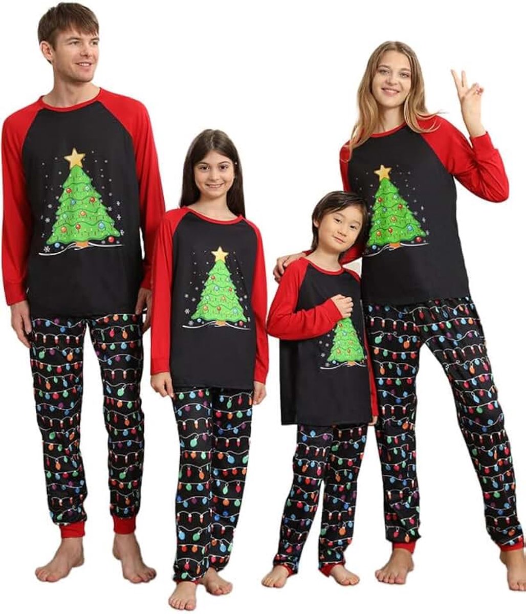 Pyjama's voor het hele gezin, kerstpyjama's met schattig rendier, kerstpyjama's, tweedelig, kerstpyjama's voor dames, heren, meisjes en jongens, kerstboom, XL