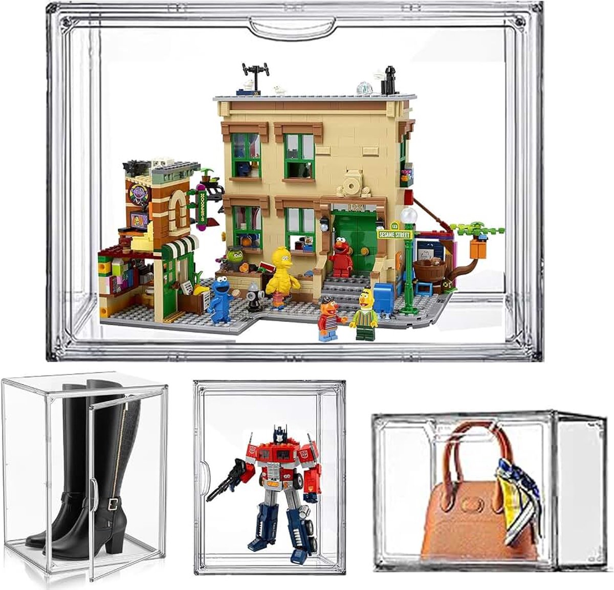 Vitrinekast Grote Clear Stapelbaar met Deur,15,7x9.8x11.8" Display Box Zelf Montage Voor Groot Model Auto Schip Collectibles Handtas Figuur Speelgoed