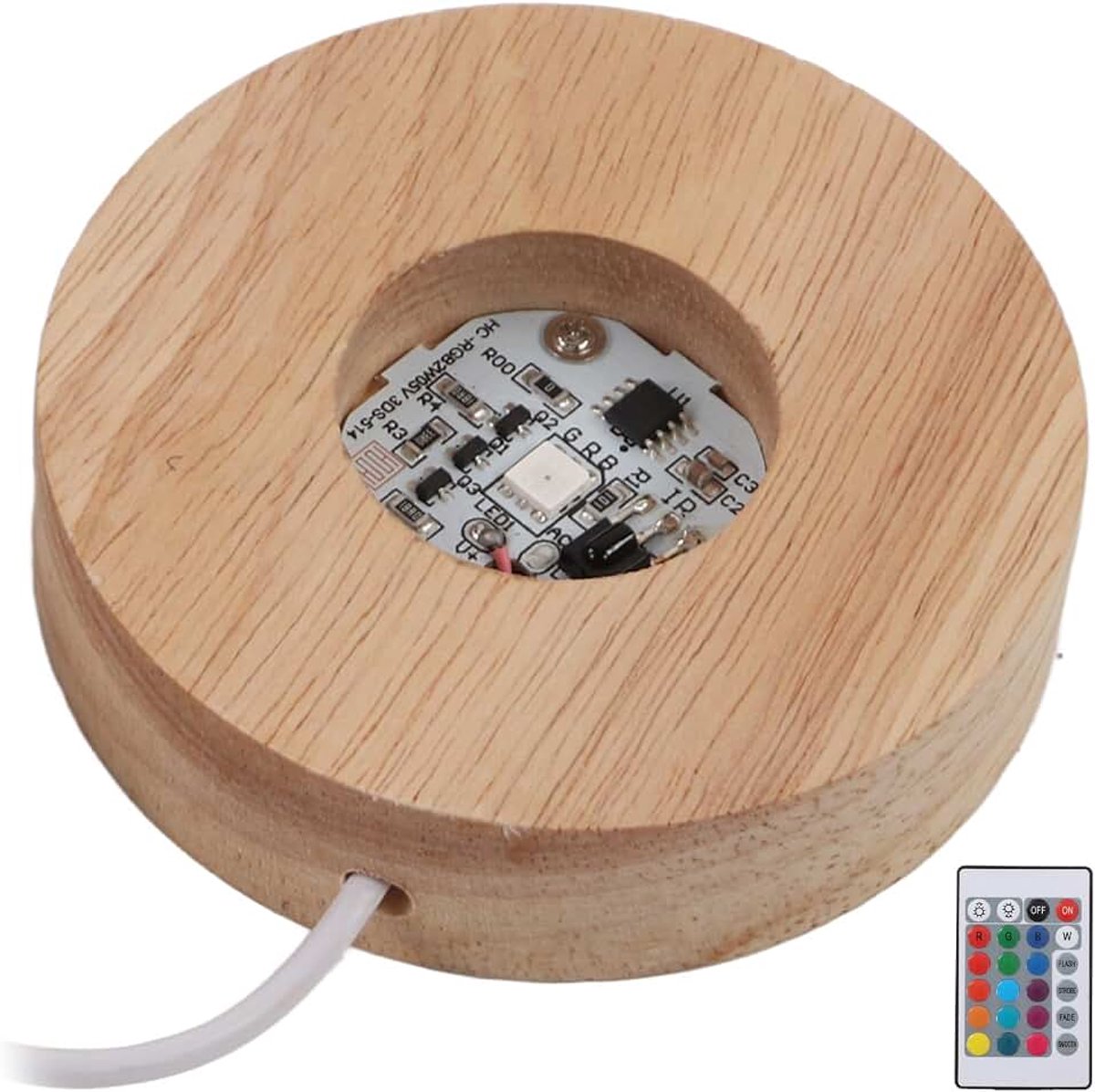 LED-lichtbasis met Afstandsbediening, Milieuvriendelijk Eikenhoutmateriaal, Stevig, Duurzaam en Elegant Ontwerp, Meerkleurige LED-displaybasis voor Kristallen, Kunstglas,