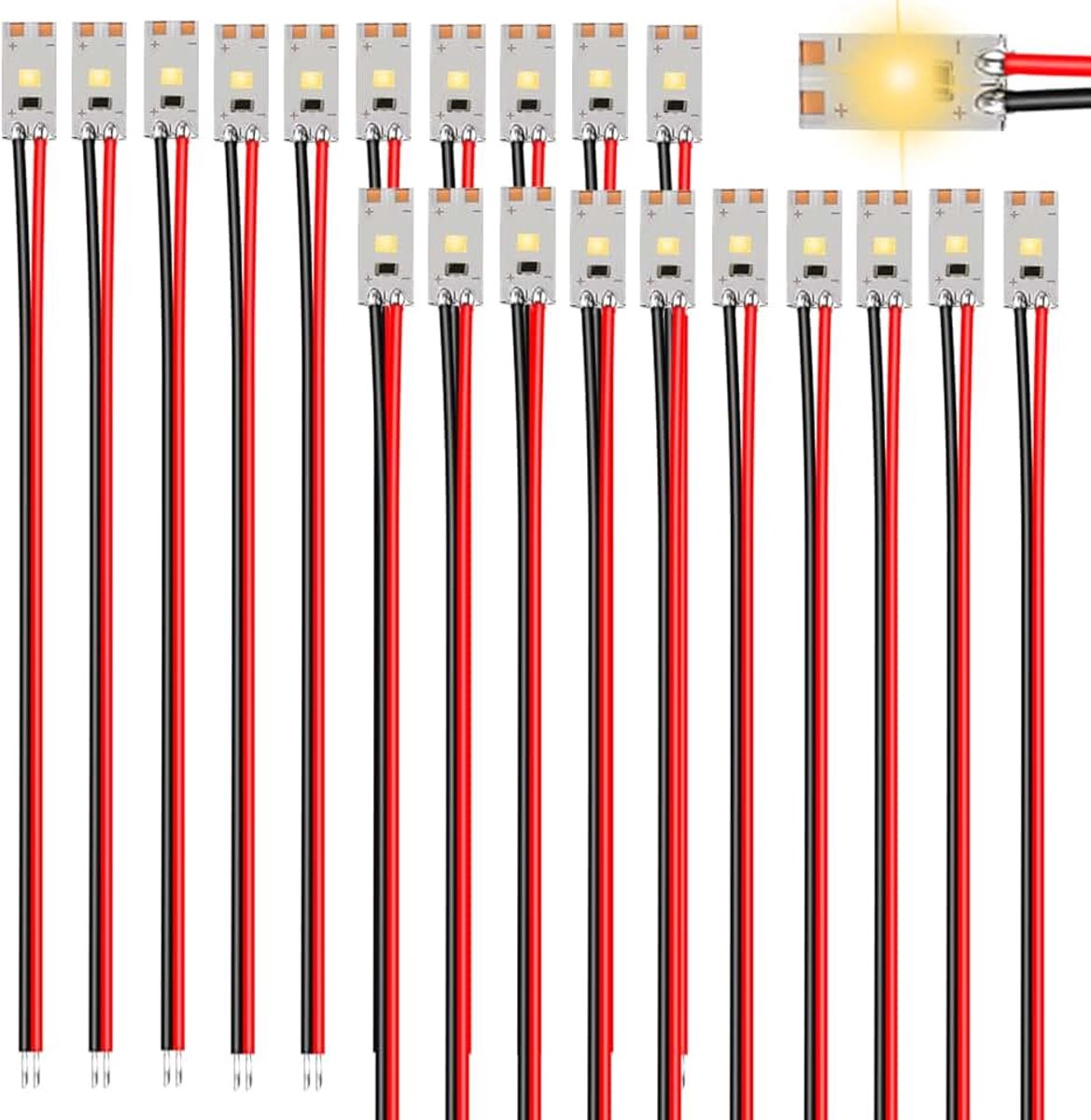 20 stuks 17 mm 12V - 18V voorbekabelde ledstrips met kabel van 15 cm, 2835 SMD LED-verlichting voor doe-het-zelf, modelbouw, decoratie, verlichting (geel)