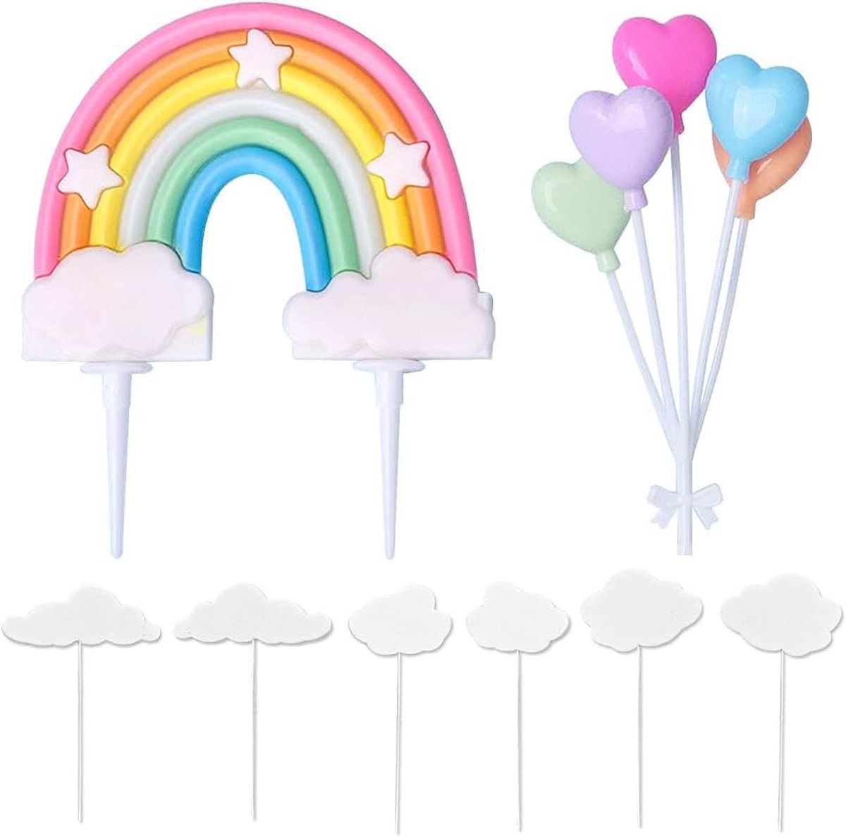 1 Regenboogcake -Decoratie, 1 Balloncake Decoratie, 6 Wolkencake Decoratie, Gelukkige Verjaardagstaartdecoratie, Regenboog Tthema -Theme -Corporation, Verjaardagskolonatie Voor Kinderen