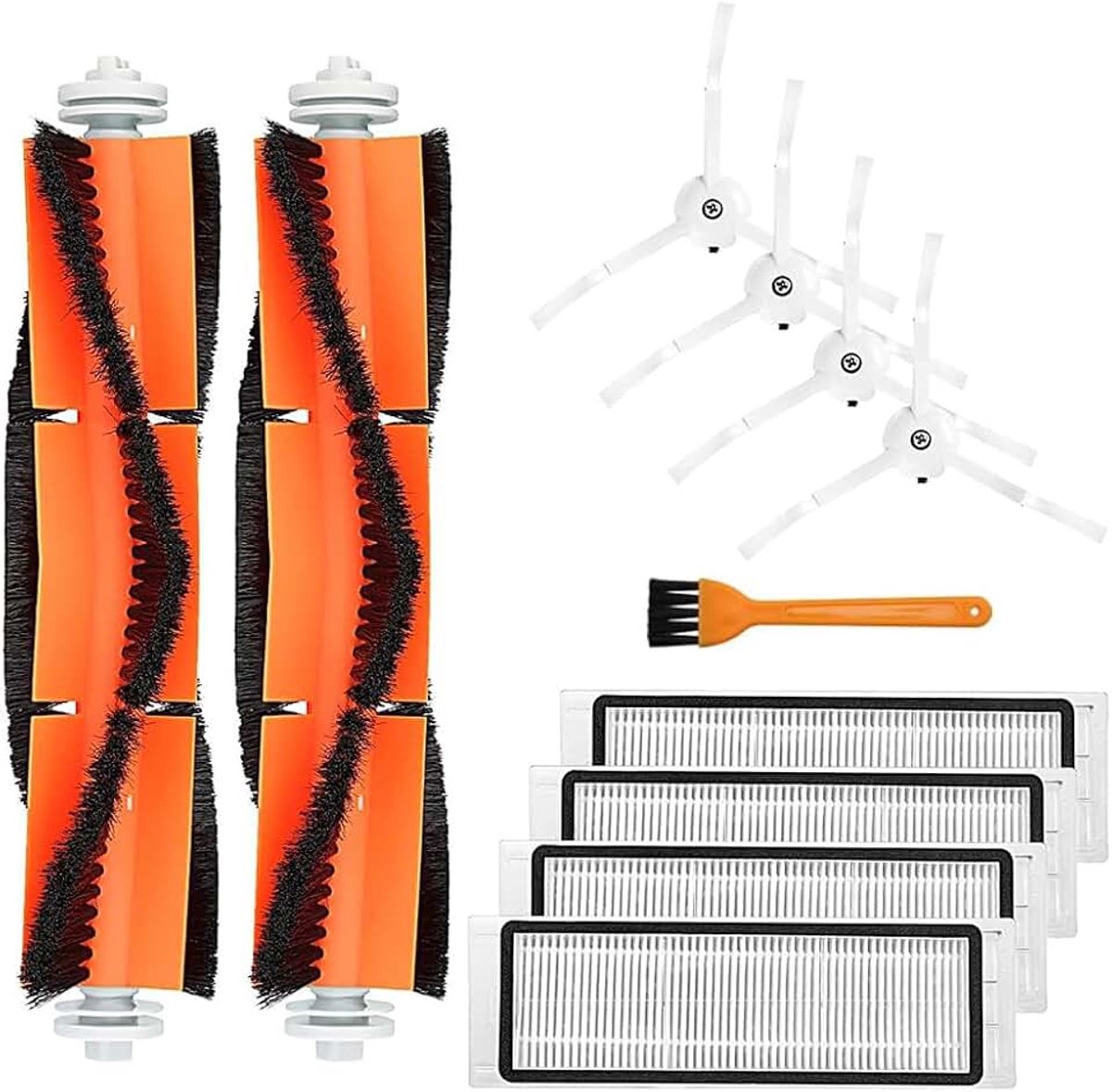 Reserveonderdelenaccessoires voor Xiaomi Roborocke E4, S5, S50, S51, S55, 11 onderdelen, 2 x rolborstels, 4 x zijborstels, 4 x filters, 1 x reinigingsborstel