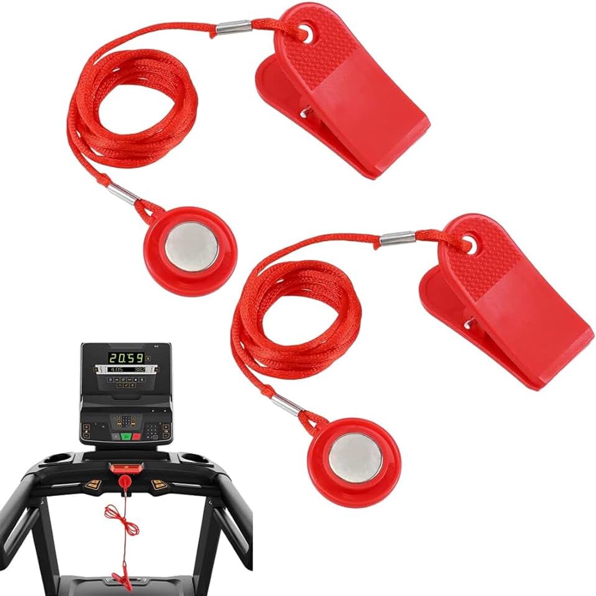 1 paar universele treadmill magnetisch veiligheidsslot, ronde veiligheidssleutel voor treadmills, noodstop-accessoire voor de meeste treadmills (rood)