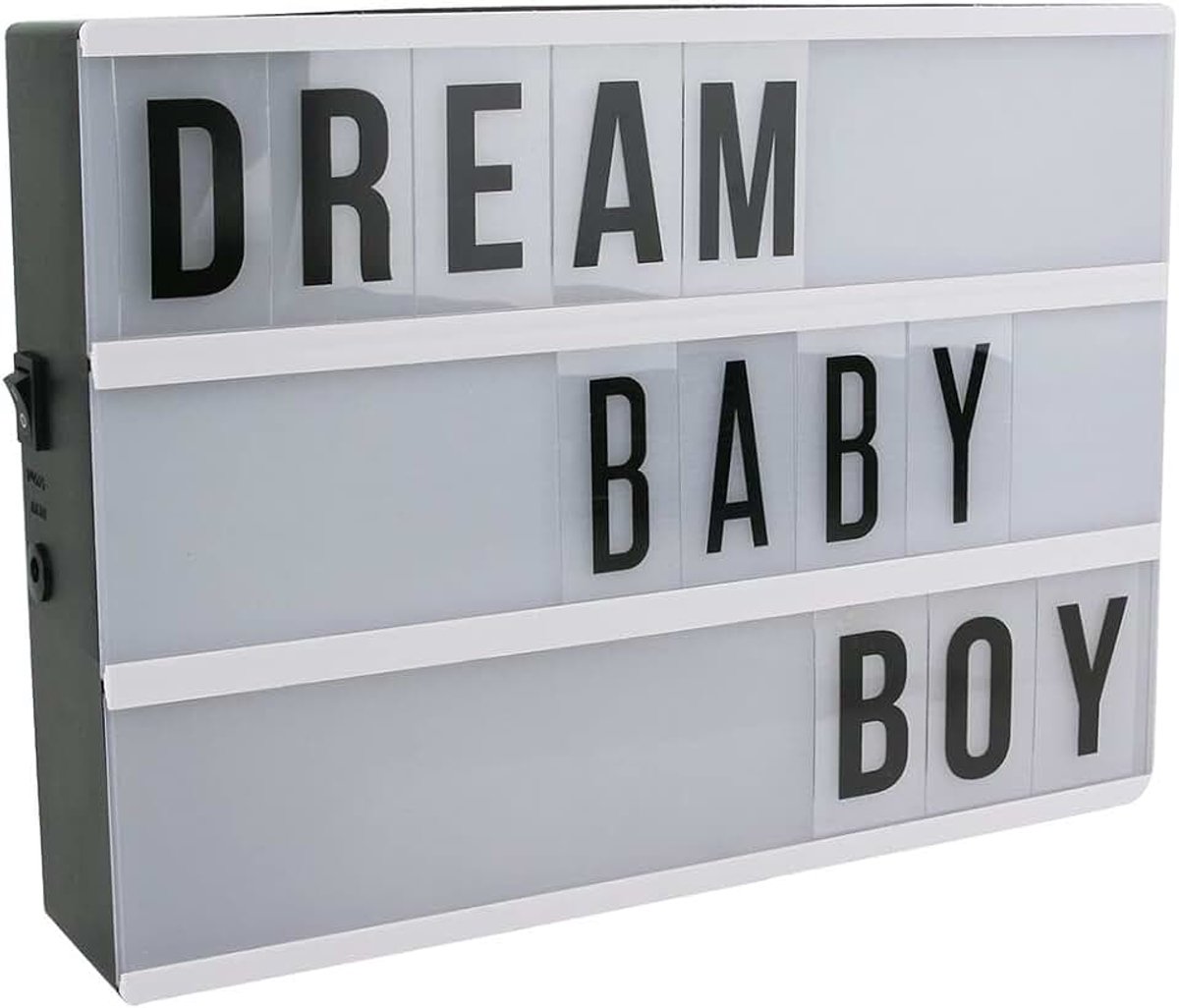 Caja de Metal Luminosa con 85 Letras, 30 x 22 x 6 cm, decoración