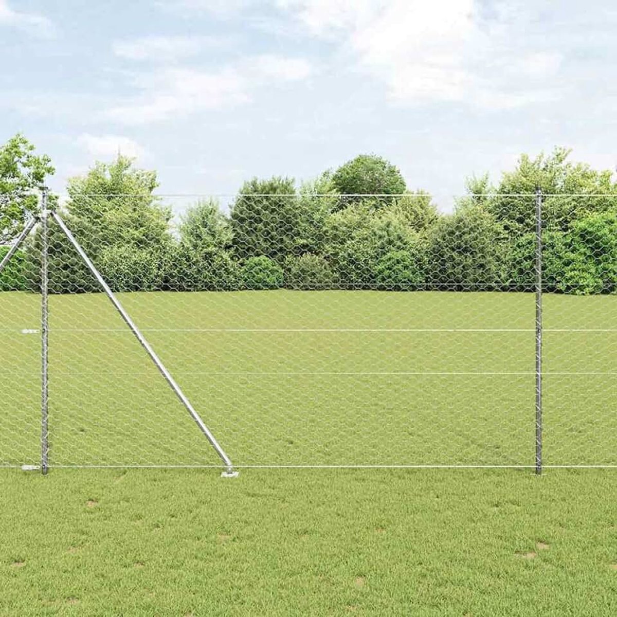 3353427 Zeshoekige omheining 1,5 x 50 m, hekpalen met spike, 13 stuks Ø 32 mm, 170 cm, verzinkt staal, stabiele stalen palen voor tuinhekken, landbouw, wilgennetten, kippendraad