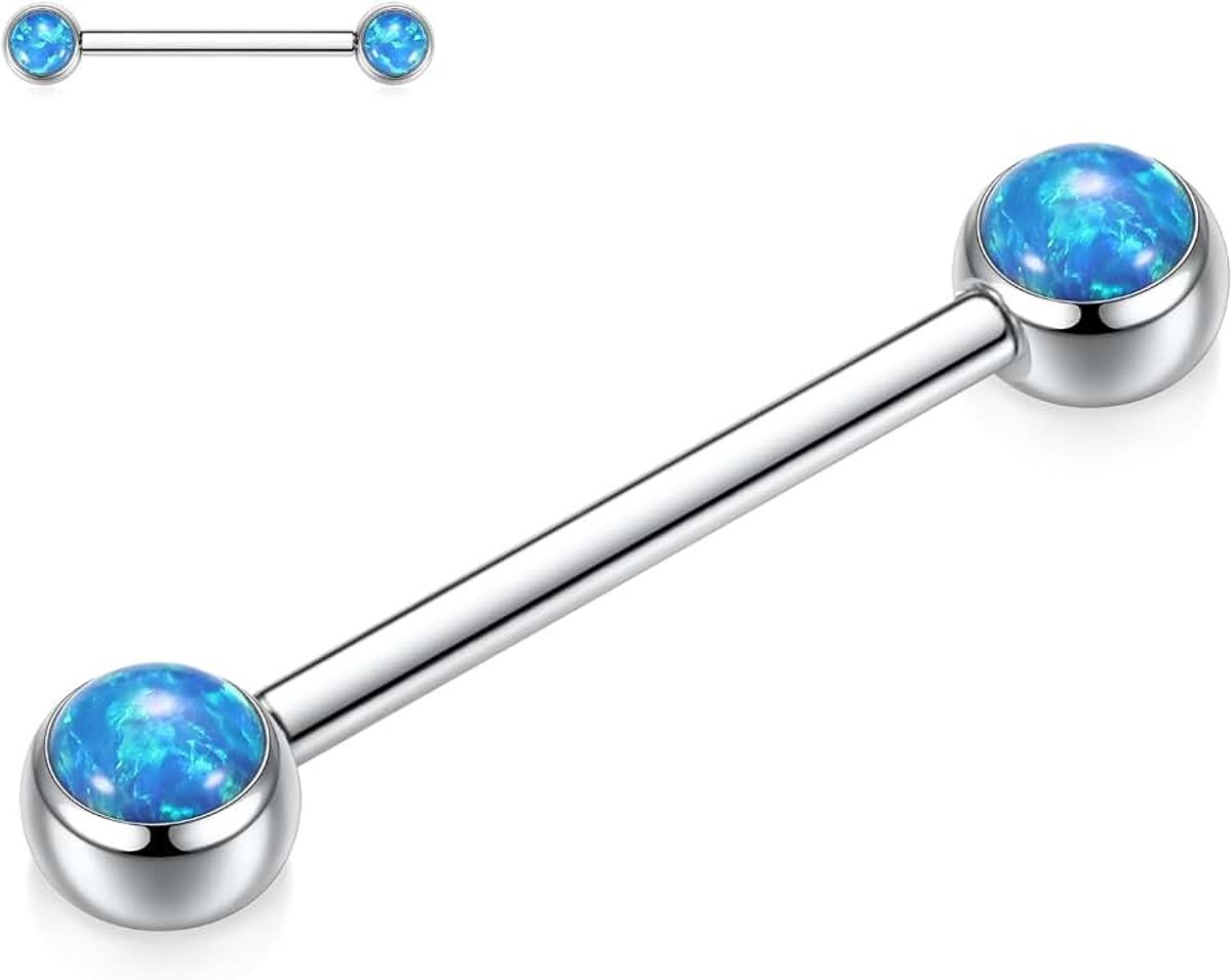 Hengkaixuan G23 Titanium Barbell 14G Schroefdraad Tepelringen Opaal Body Piercing Sieraden Voor Vrouwen