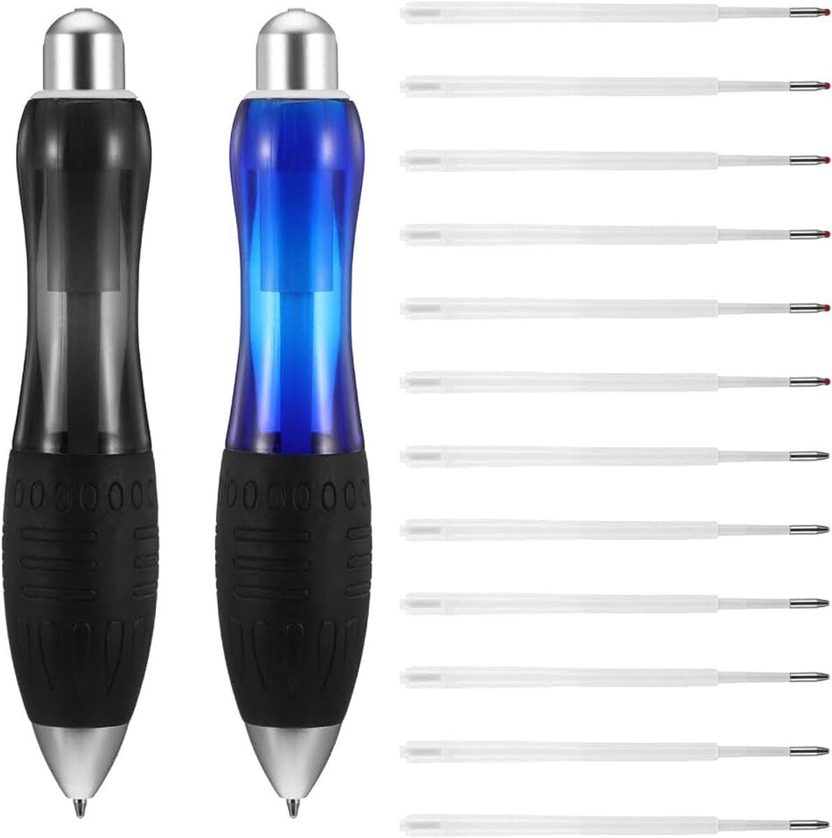 14 Stuks Grote Dikke Pennen, Grote Breede Grip Balpen met Touw, Ergonomische Pen voor Tremor, Artritis, Parkinson, Handicap (2 Pennen + 6 Blauwe Navullingen + 6 Zwarte Navullingen)