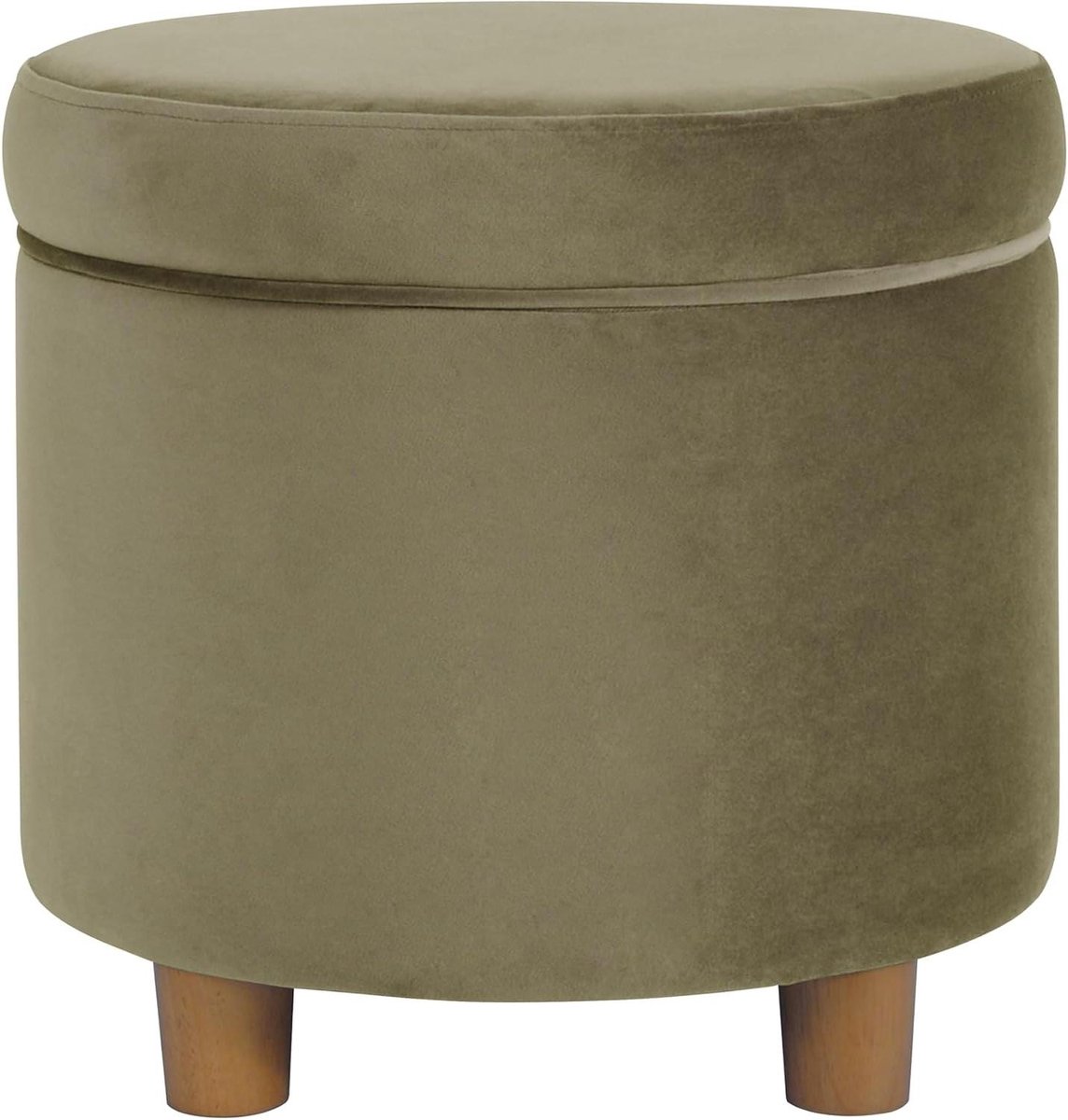Opbergpoef Rond - Ottomaanse Poef - Extra Opbergruimte - Fluwelen Afwerking - 48x48x45 cm - Licht Salie Groen