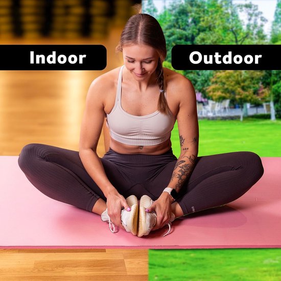 Fizyo dikke grote yogamat, pilates en gymnastiek, antislip NBR-schuim, synthetische rubber, training, fitness, ontspanning, oefening, duurzaam, voor dames en heren, 190 x 100 x 1,5 cm (Roze) — afbeelding 4