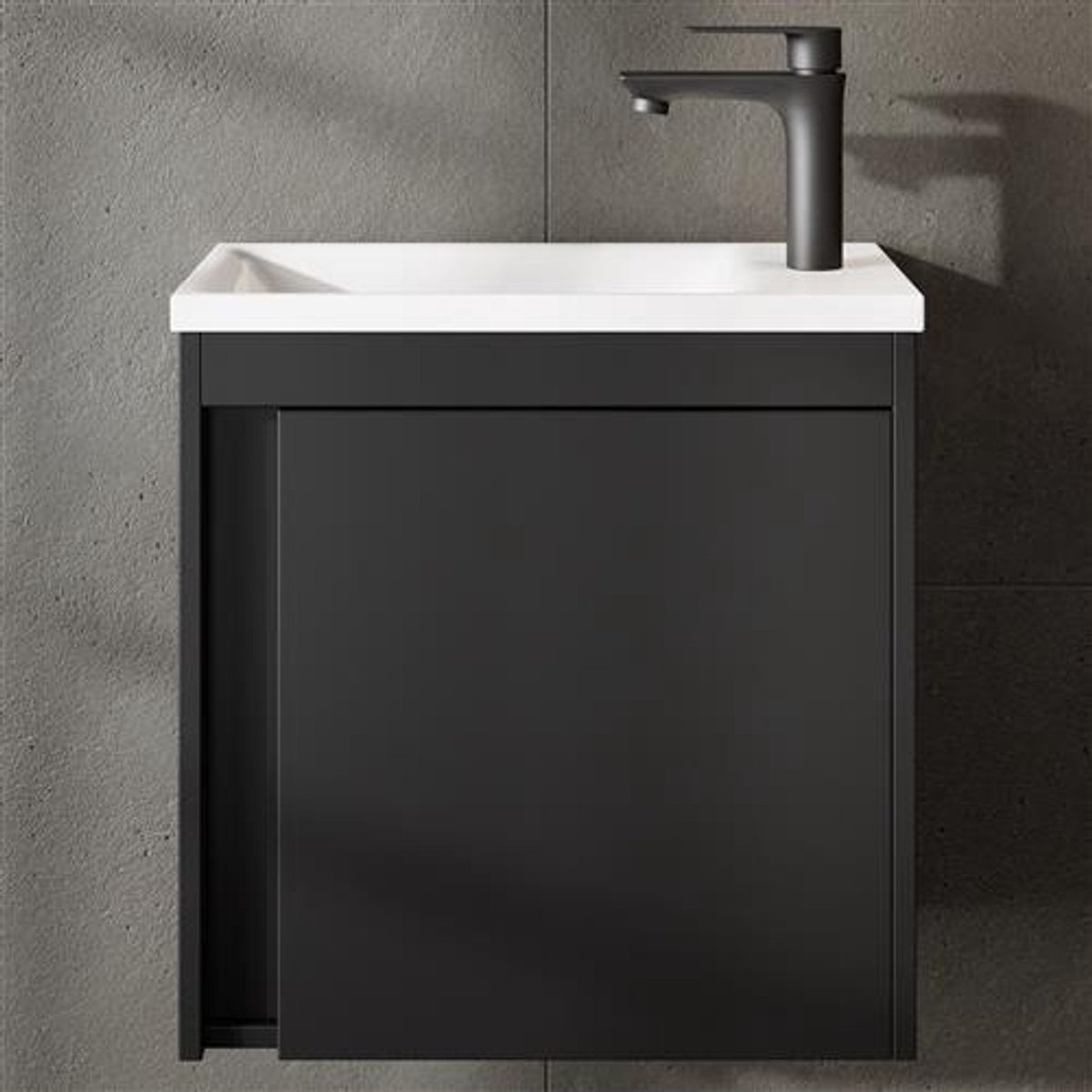 Planetmöbel - Wastafelonderkast 50 cm - Zwart mat - Met keramische wastafel - 2-delig
