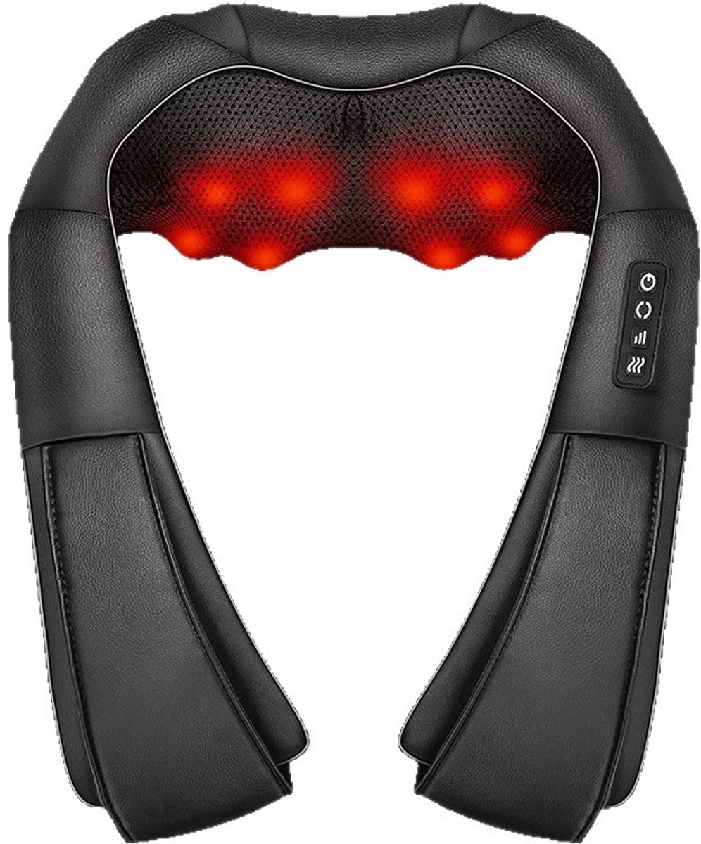 3D drukpunt massageapparaat voor nek, schouders, rug en benen met warmtefunctie, pijnverlichting, geschikt voor thuis, kantoor en auto, cadeau voor dames en heren, zwart