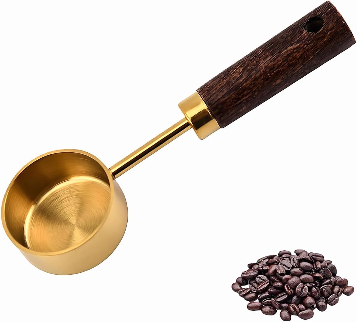 Koffielepel in retrostijl, roestvrijstalen koffielepel van 15 g Geschikt voor houten handvat, multifunctionele maatlepel, Geschikt voor koffie, thee, melkpoeder, enz. Set van 2 (goud)