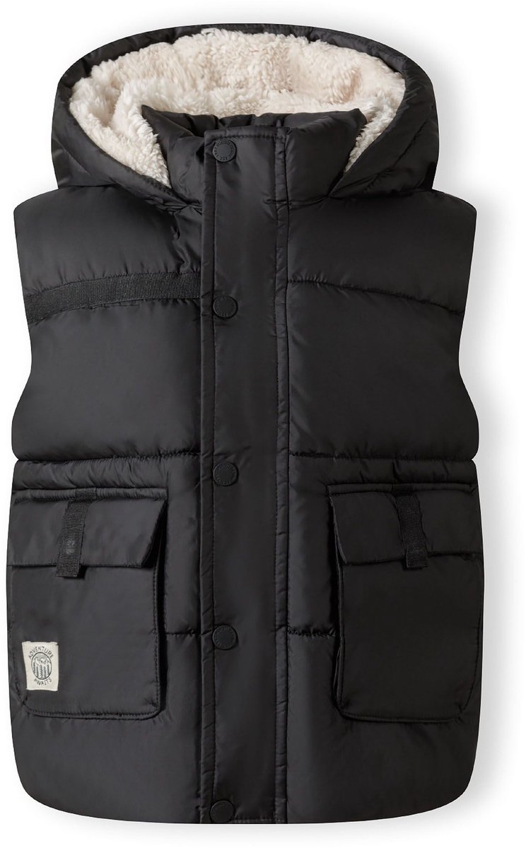 Minoti gewatteerde bodywarmer jongens met capuchon drukknopen Zwart