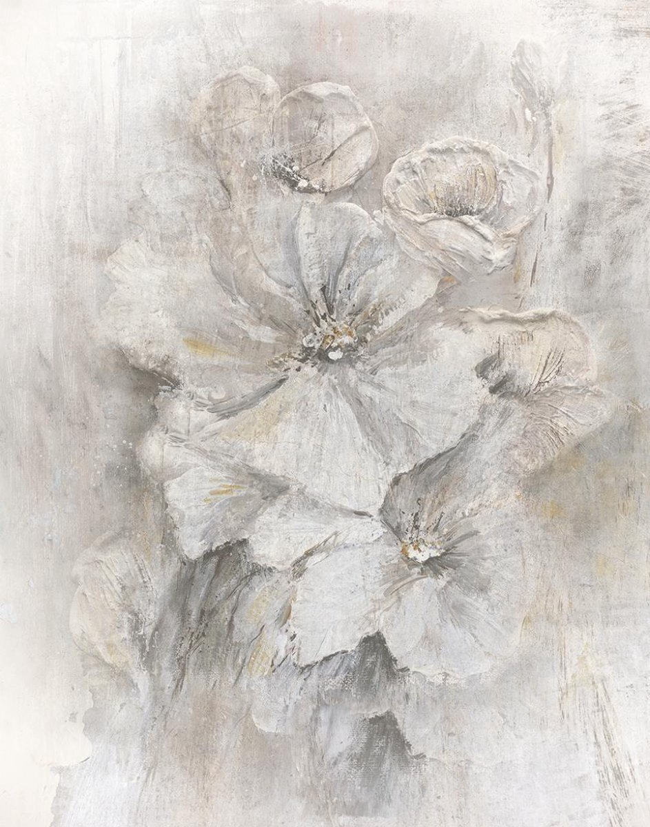 Fotobehang - Geschilderde bloemen - Abstract - Grijs Wit - Schilderij - Luxe Wandbekleding - Modern Japandi - 2,12 x 2,70 M – Whisper