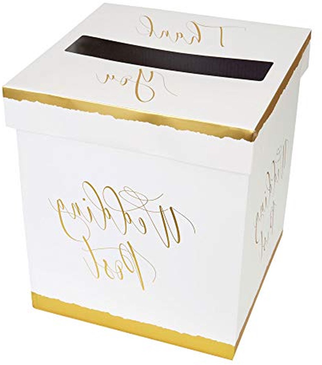 Kaarten Brievenbus - Gouden Post Box - Bruiloft Opslag - Gouden Folie Details - 21 x 25 x 25 cm