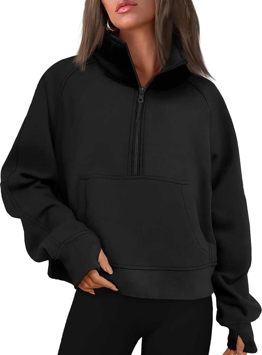 Damestrui, sweatshirt, kasack sweatjack met fleece binnenvoering, ritssluiting, hoodie, rolkraagpullover, bovenstuk