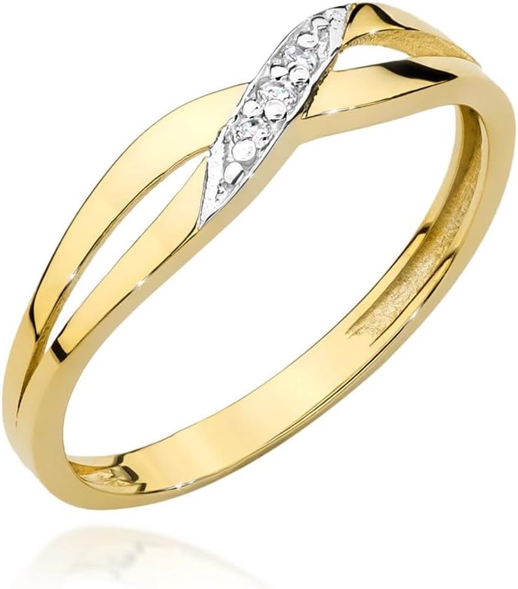 Gouden ring dames 585 echt goud 14K gevlochten ring met witte stenen