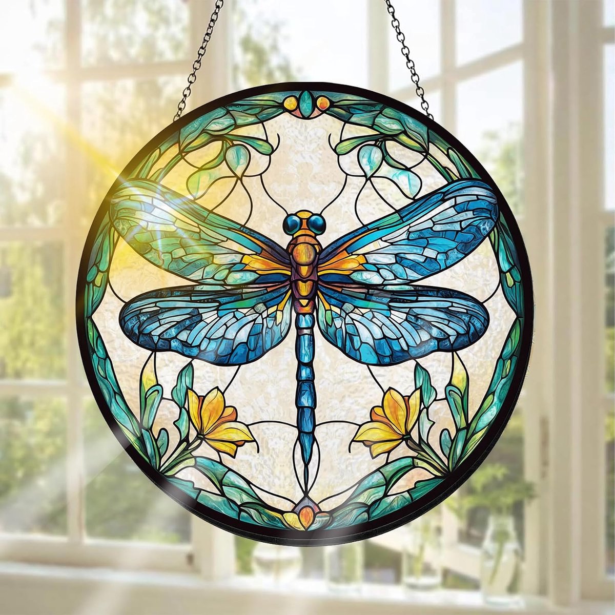 Glas-in-Lood Raamdecoratie, Ideaal Om Het Raam Mee Te Versieren Dieren - Handgemaakte Raamdecoratie Voor Tuin, Raam, Binnen En Buiten, Kerstfeest, 20 X 20 cm