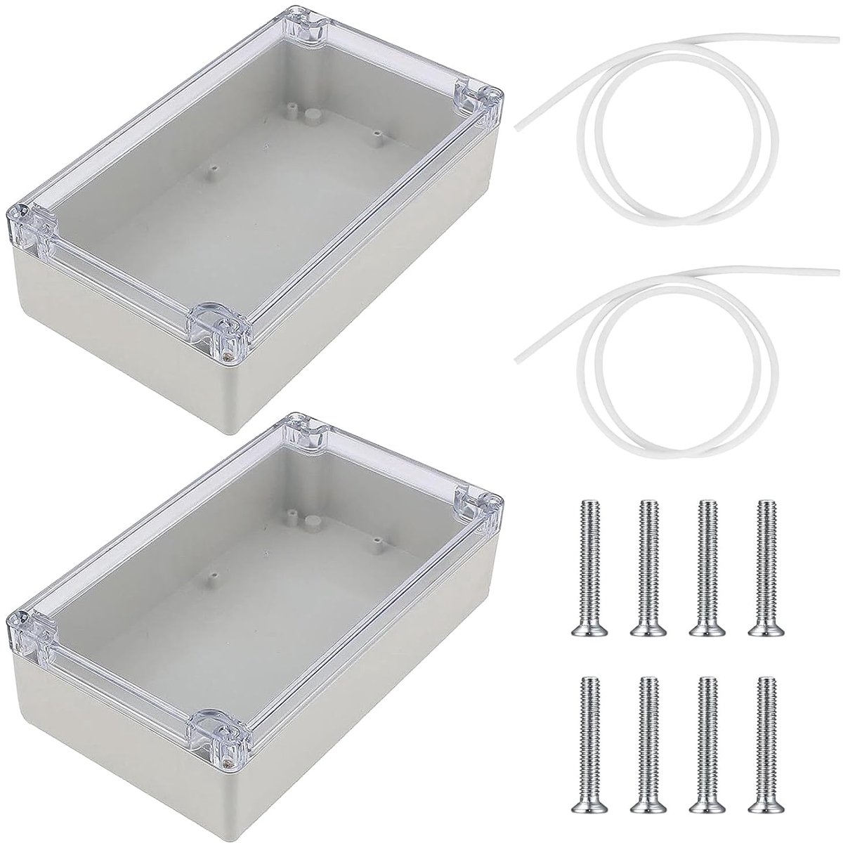 2 stuks aansluitdoos ABS elektronisch behuizing IP65 waterdicht, lege behuizing kunststof met heldere deksel, aansluitkast en aansluitdoos opbouw voor binnen- en buitengebied, 200 x 120 x 56 mm