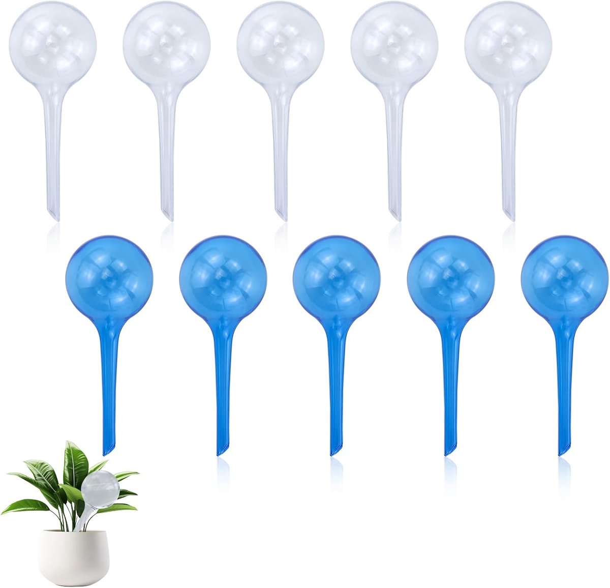 10 stuks irrigatieballen voor planten, 5 cm kleine gietballen, automatisch irrigatiesysteem voor planten, geschikt voor planten, irrigatie voor binnen en buiten (transparant en blauw)