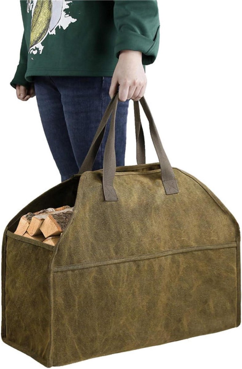 Brandhoutzak - Houttas Open Haard - Haardhout Opslag - Grote Capaciteit - 57 x 24 x 46 cm - Zwart