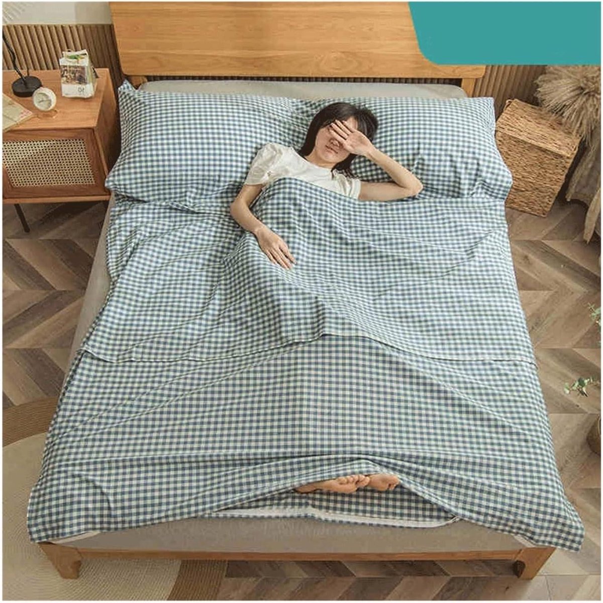Plaid Slaapzak Voering - Reis Laken - Comfortabel Reizen - Lichtgewicht Compact - 200x210cm - Blauw