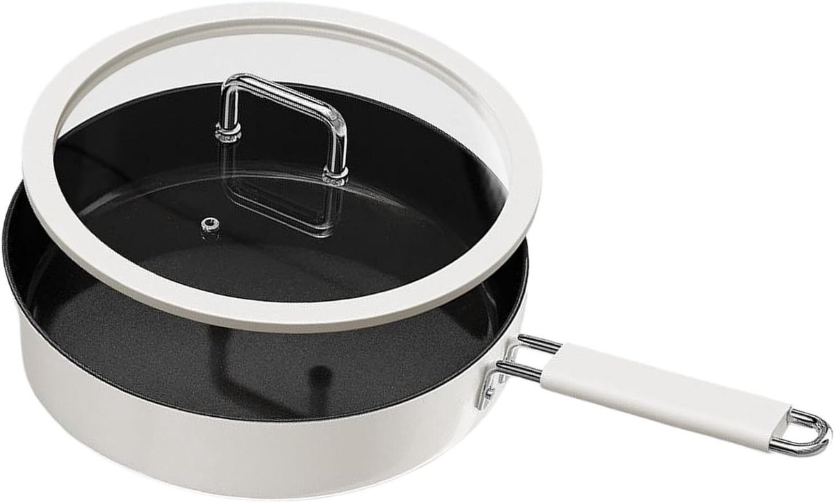 Frituurpan Kookpan - Keukenbenodigdheden - Moeiteloos Koken - Titanium Keramische Coating - 24 cm - Wit Zwart
